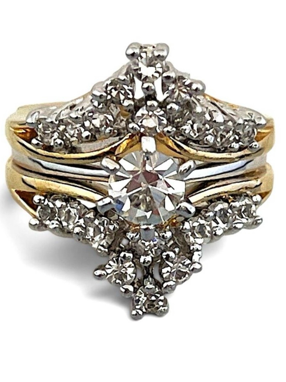 Vintage Two-Tone Gold and Silver Sparkling Cluster Ring